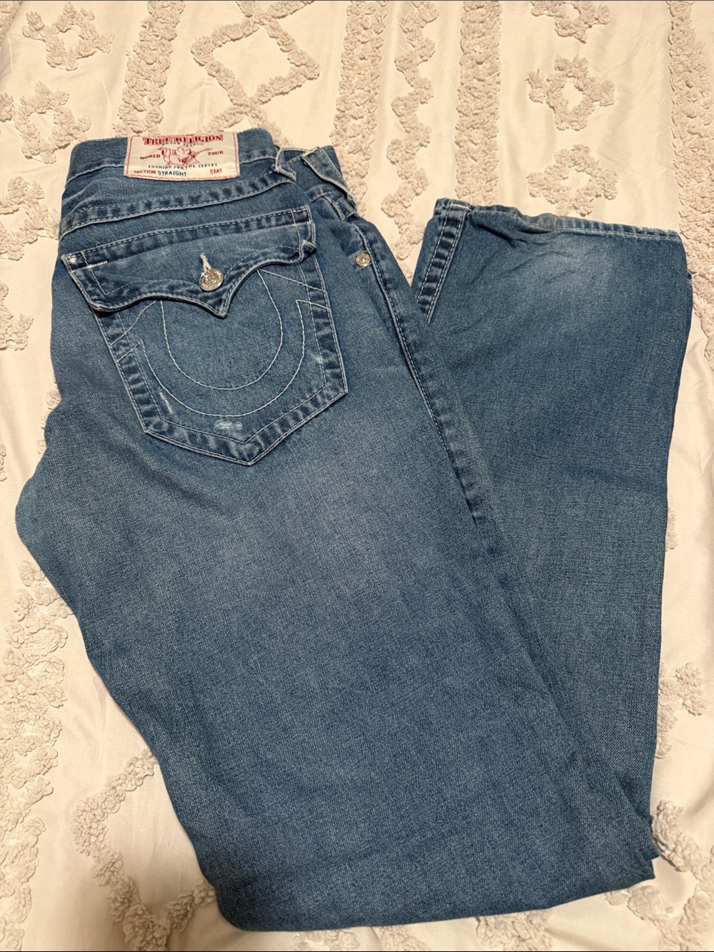 True Religion Medium Blue Denim Jeans with Signature Pocket
